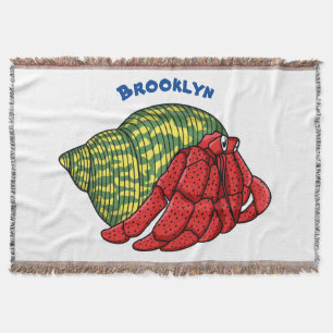 Cute hermit crab cartoon illustration throw blanket