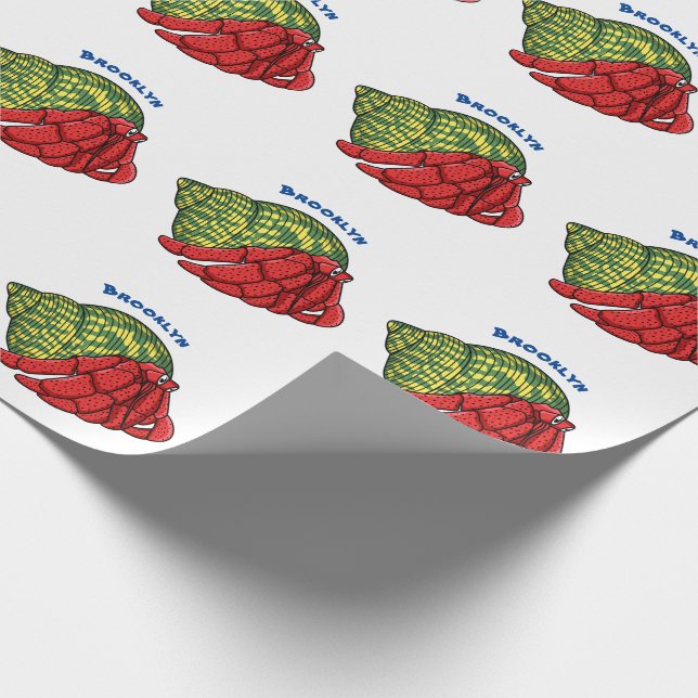 Cute hermit crab cartoon illustration wrapping paper (Corner)