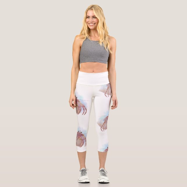 Cute hermit crab sketch capri leggings (Front)