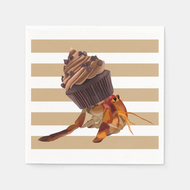 Cute Hermit Crab With Chocolate Cupcake Shell Napkin (Front)