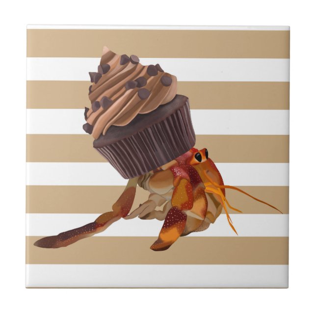 Cute Hermit Crab With Chocolate Cupcake Shell Tile (Front)