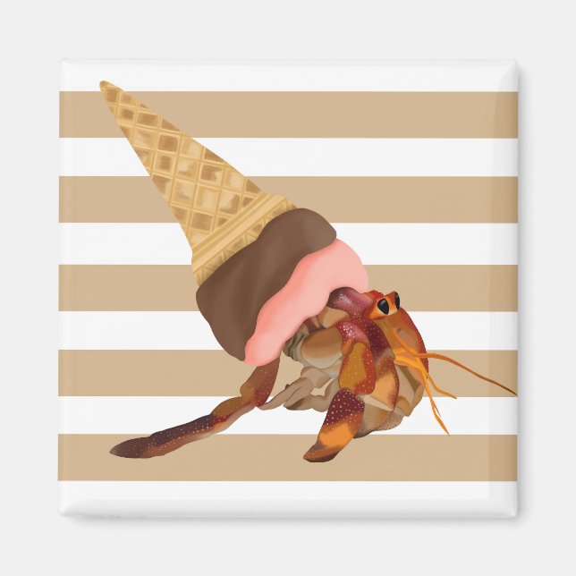 Cute Hermit Crab With Ice Cream Cone Shell Magnet (Front)