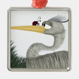 Cute Heron and Ladybug Metal Tree Decoration