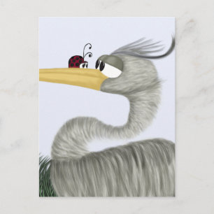 Cute Heron and Ladybug Postcard