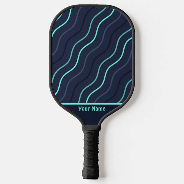 Cute Herringbone Navy Blue Stripe Cool Pickleball Paddle (Back)