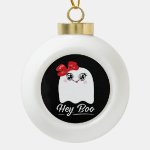 Cute Hey Boo Halloween Ceramic Ball Christmas Ornament