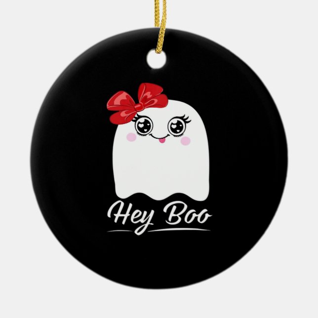 Cute Hey Boo Halloween Ceramic Tree Decoration (Front)