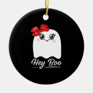 Cute Hey Boo Halloween Design Ceramic Tree Decoration
