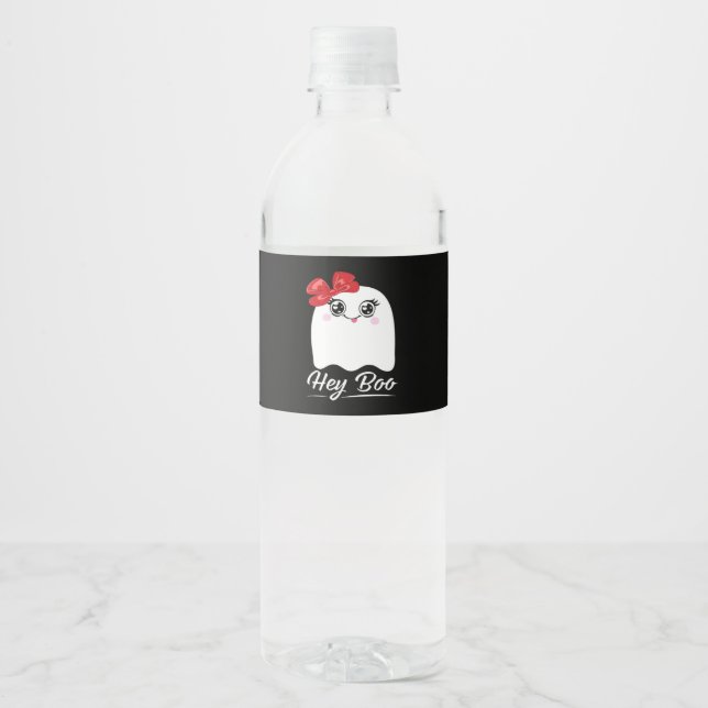 Cute Hey Boo Halloween Water Bottle Label (Front)