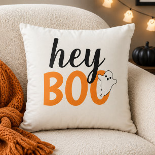 Cute Hey Boo Orange Ghost White Halloween Cushion