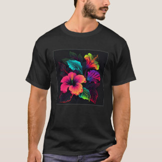 Cute Hibiscus Flower Illustration Colorful Floral  T-Shirt