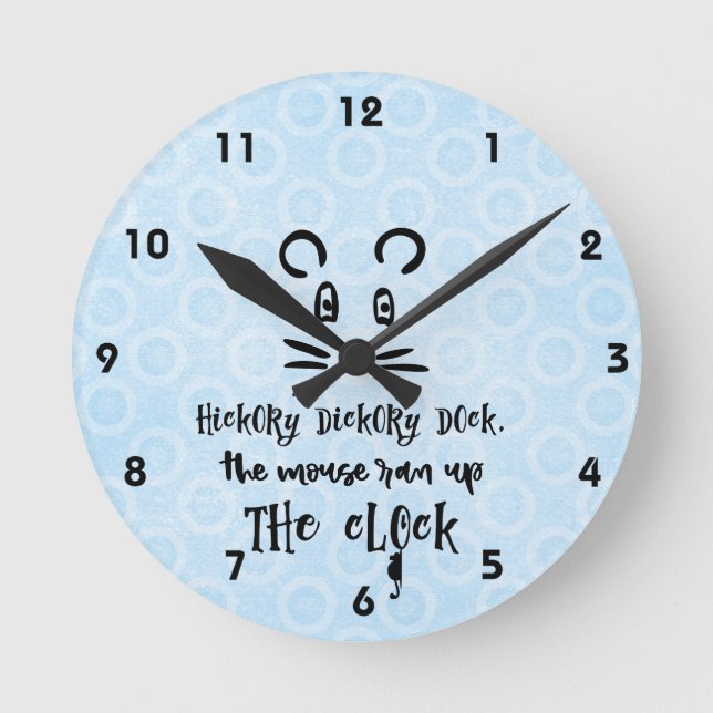 Cute Hickory Dickory Dock Mouse Square or Round Clock (Front)