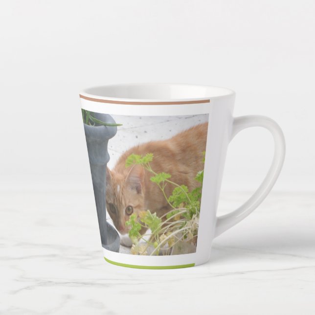 Cute Hiding Red Cat Latte Mug (Right)