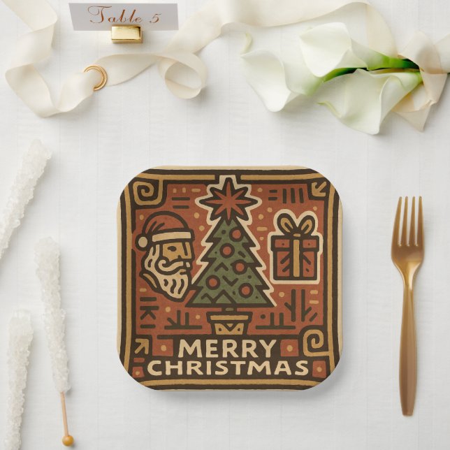 Cute hieroglyphs Merry Christmas Paper Plate (Wedding)