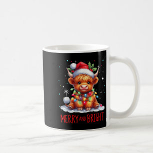 Cute Highland Baby Cow Christmas Lights Merry & Coffee Mug