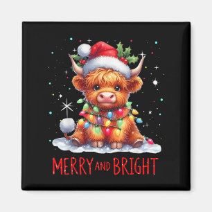 Cute Highland Baby Cow Christmas Lights Merry & Magnet