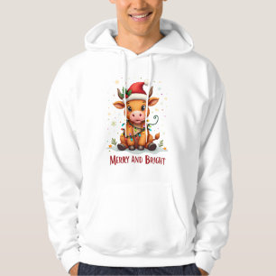 Cute Highland Baby Cow Christmas Lights Merry & Br Hoodie