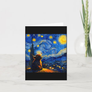 Cute Highland Baby Cow Graphic Van Gogh Style Star Card