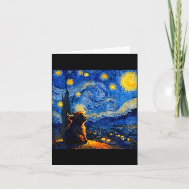 Cute Highland Baby Cow Graphic Van Gogh Style Star Card (Front)
