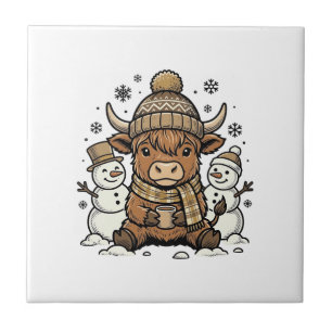 Cute Highland Calf Snowman Winter Shirt Design_1 Tile