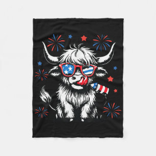 Cute Highland Cow 4th Of July Usa Flag Patriotic C Fleece Blanket