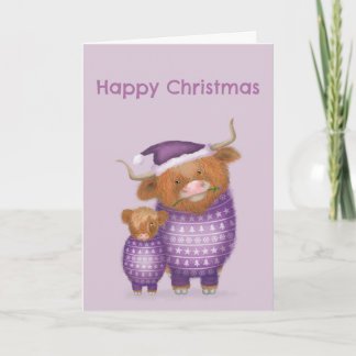 Cute Highland cow and calf Christmas card