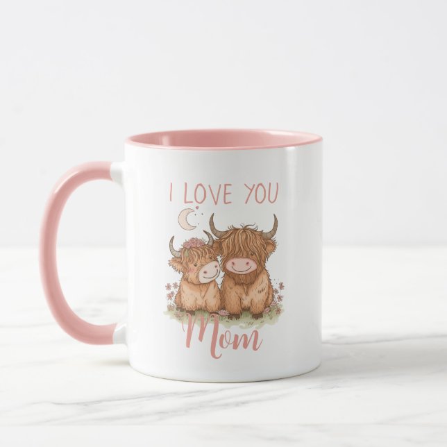 Cute Highland Cow and Mum I Love You Mother's Day  Mug (Left)