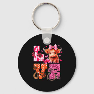 Cute Highland Cow And Nk Heart Valentines Day Love Key Ring