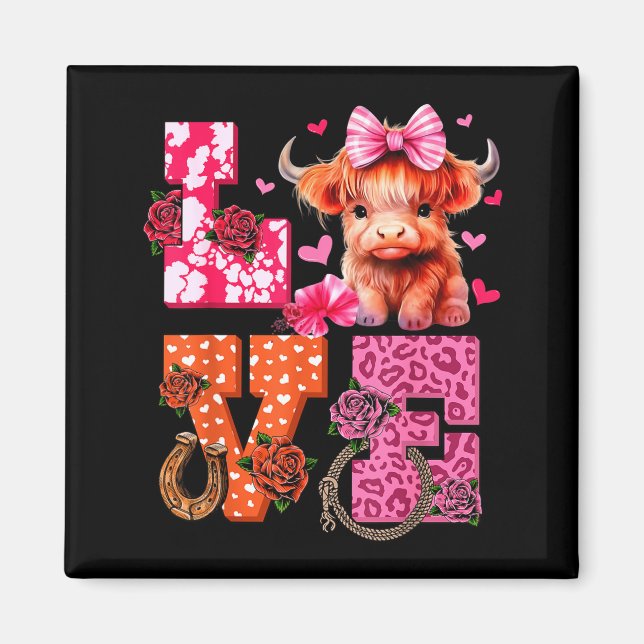 Cute Highland Cow And Nk Heart Valentines Day Love Magnet (Front)