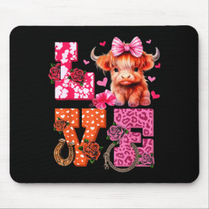 Cute Highland Cow And Nk Heart Valentines Day Love Mouse Mat