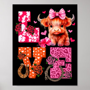 Cute Highland Cow And Nk Heart Valentines Day Love Poster