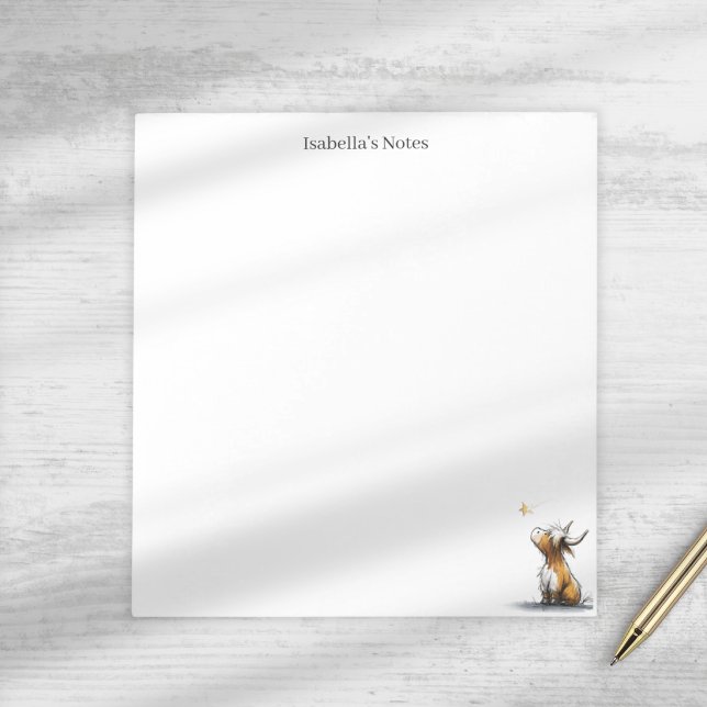 Cute Highland Cow and Star Sketch Personalised Notepad (Creator Uploaded)