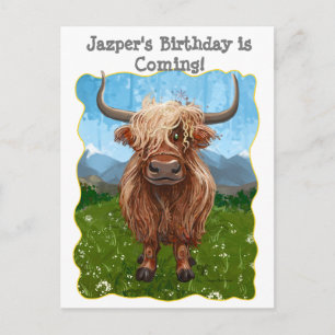 Cute Highland Cow Announcement Postcard