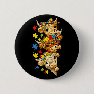 Cute Highland Cow Autism Awareness Puzzle Piece 6 Cm Round Badge