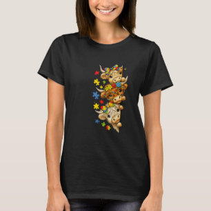 Cute Highland Cow Autism Awareness Puzzle Piece T-Shirt