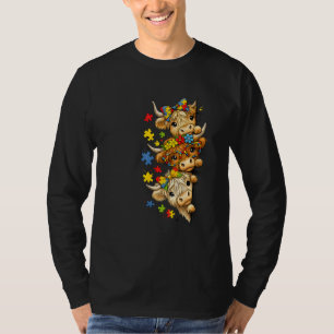 Cute Highland Cow Autism Awareness Puzzle Piece T-Shirt