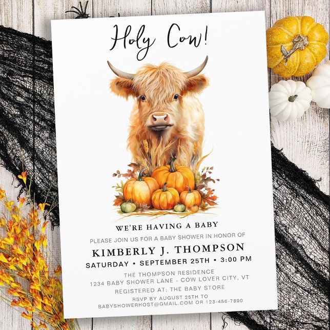 Cute Highland Cow Autumn Pumpkins Baby Shower Invitation (Creator Uploaded)