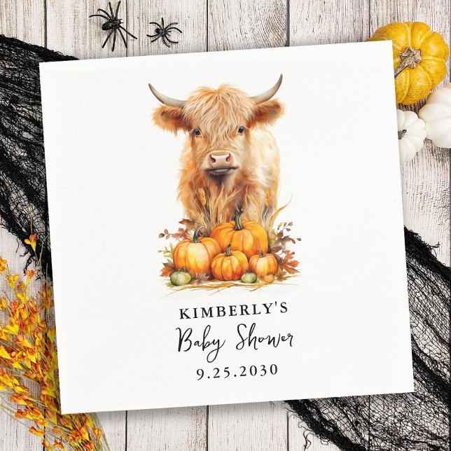 Cute Highland Cow Autumn Pumpkins Baby Shower Napkin (Creator Uploaded)