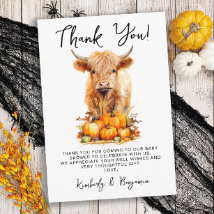 Cute Highland Cow Autumn Pumpkins Baby Shower Thank You Card