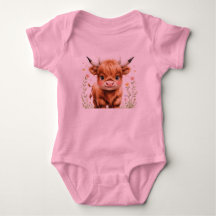 Cute Highland Cow Baby Bodysuit