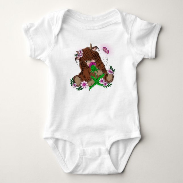 Cute Highland Cow  Baby Bodysuit (Front)