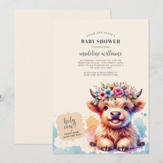 Cute Highland Cow Baby Shower Invitation (Front/Back)