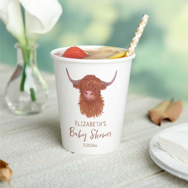 Cute Highland Cow Baby Shower  Paper Cups (Insitu)