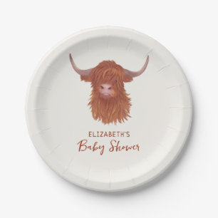 Cute Highland Cow Baby Shower Paper Plate