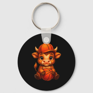 Cute Highland Cow Basketball Calf Design Key Ring