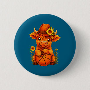 Cute highland cow basketball calf sports lover 6 cm round badge