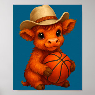 Cute highland cow basketball calf sports lover poster