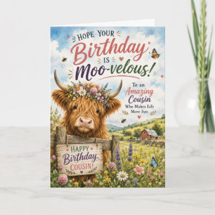 Cute Highland Cow Birthday Card for Cousin
