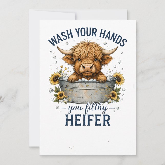 Cute Highland Cow Bubble Bath Sticker Invitation (Front)