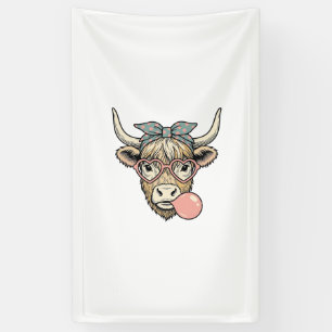 Cute Highland Cow Bubble Gum Vintage Vector Design Banner